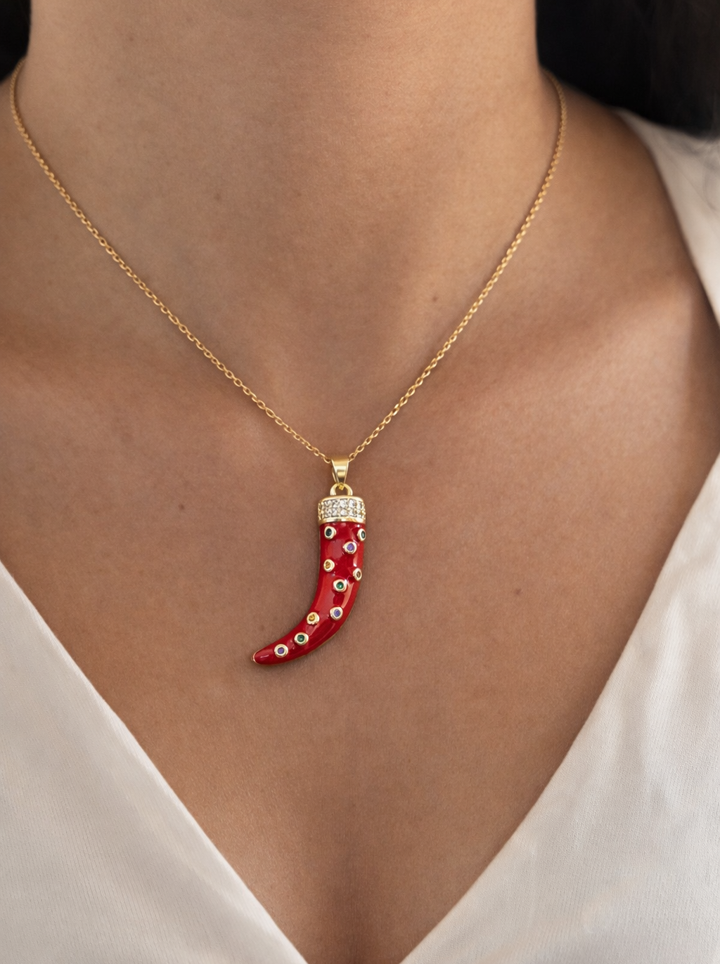 Chilli Chacha ~ Enamel Zircon Necklace | 18kt Gold Plated Non Tarnish