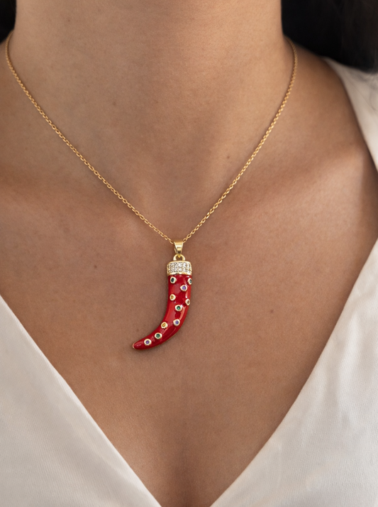 Chilli Chacha ~ Enamel Zircon Necklace | 18kt Gold Plated Non Tarnish