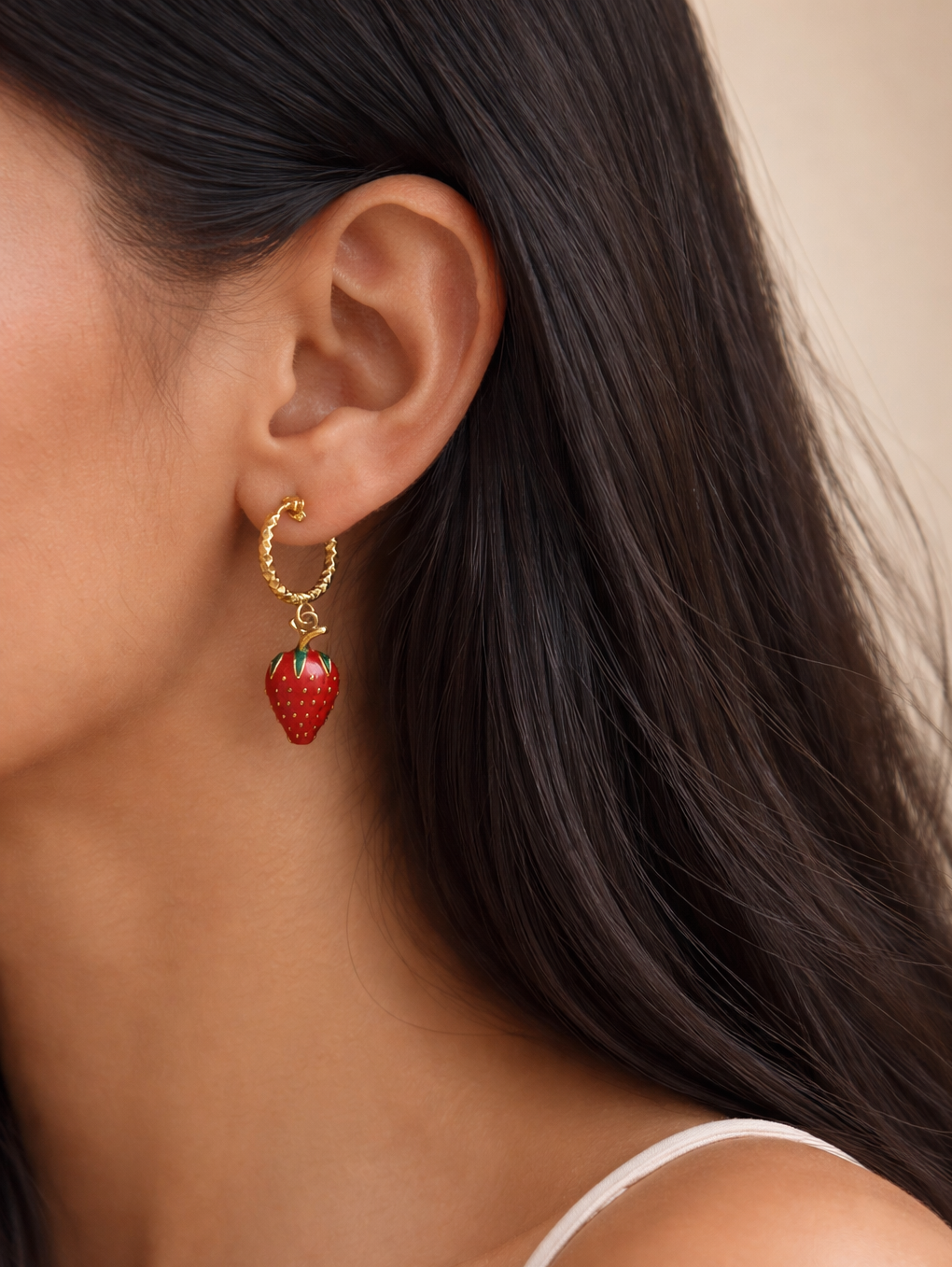 Strawberry Pop Hoop Earrings | 18kt Gold Plated