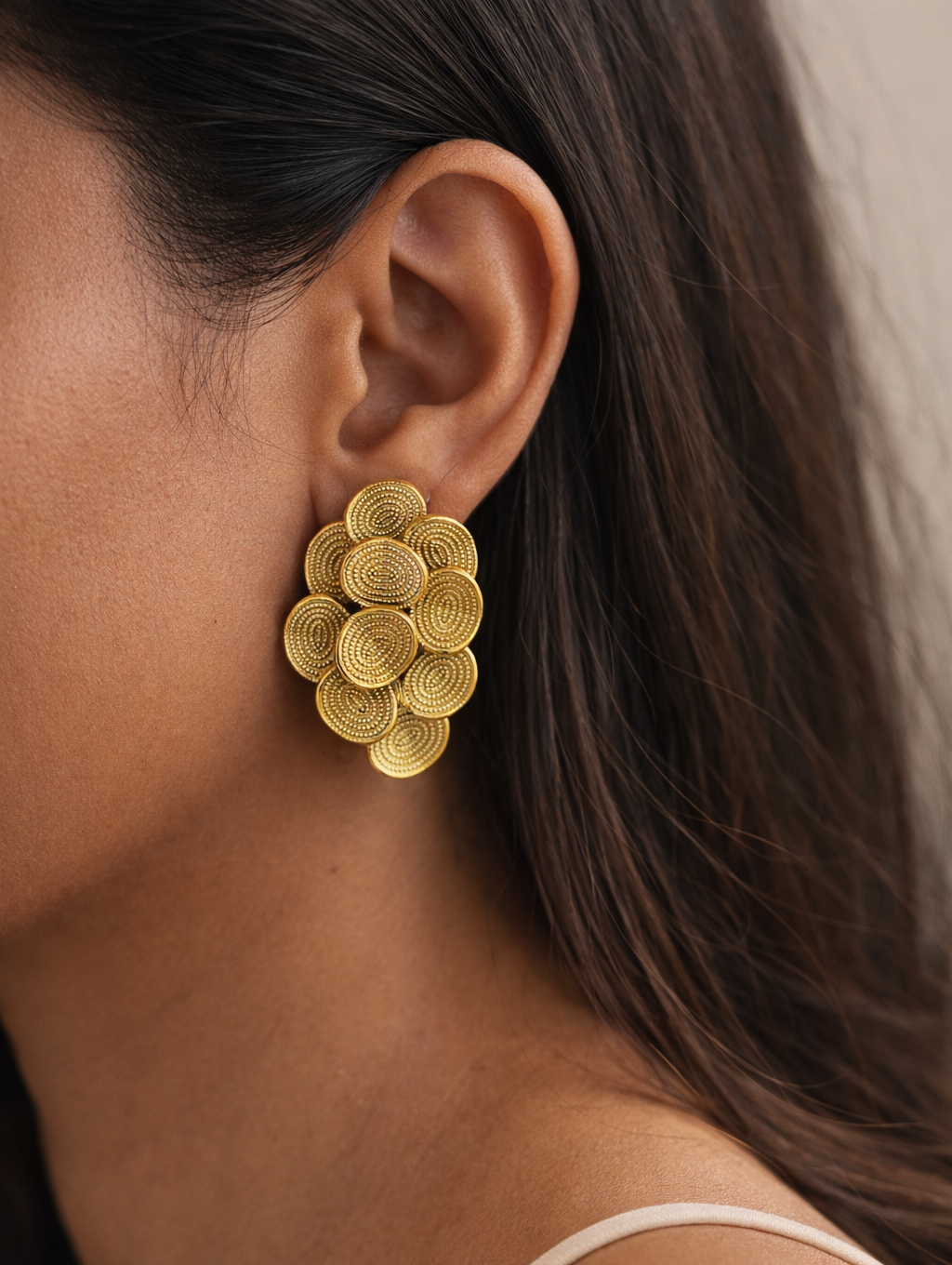 Gold Textured Statement Stud Earrings
