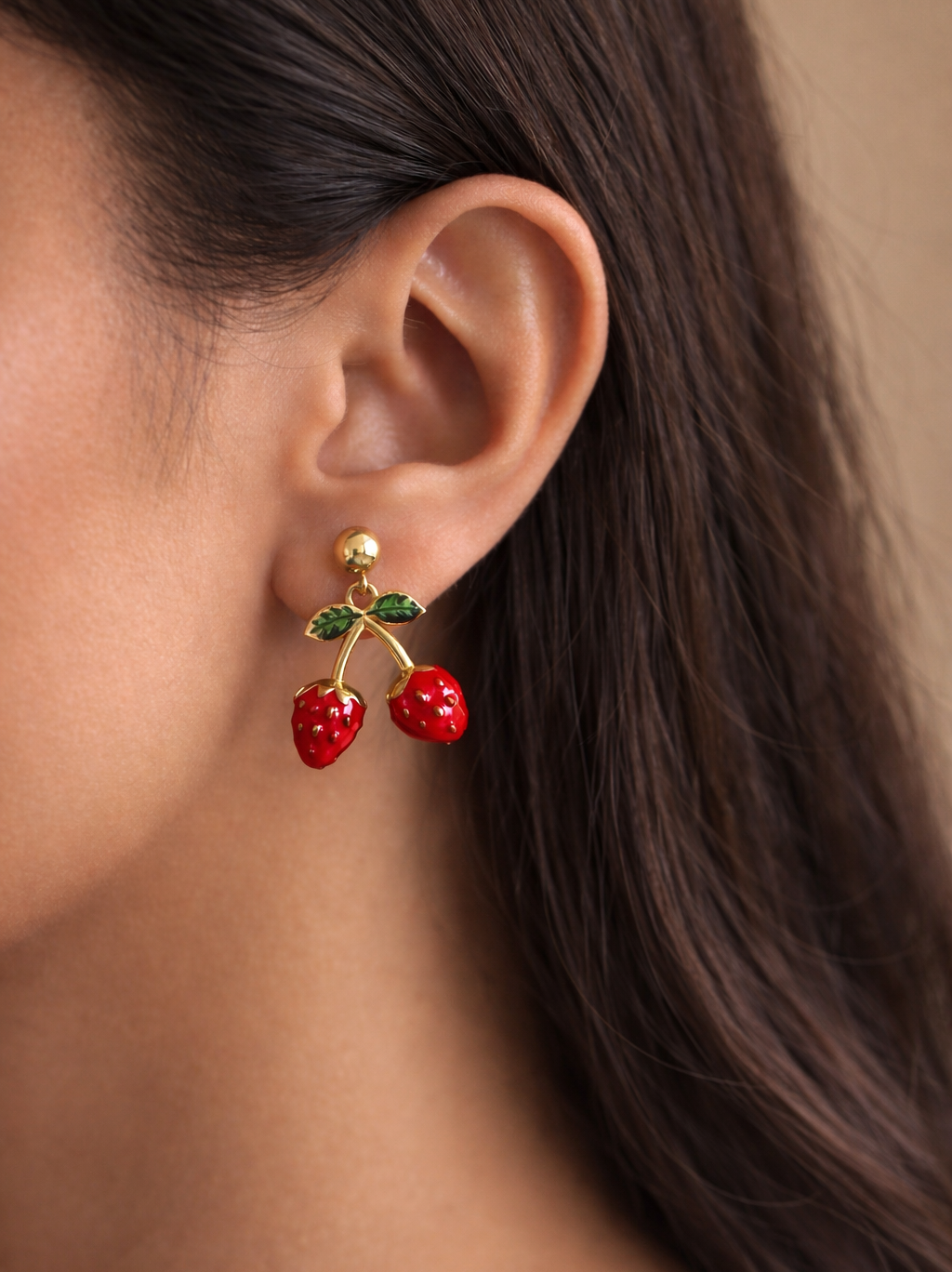 Playful Strawberry Dangle Earrings | Anti Tarnish Gold Plated