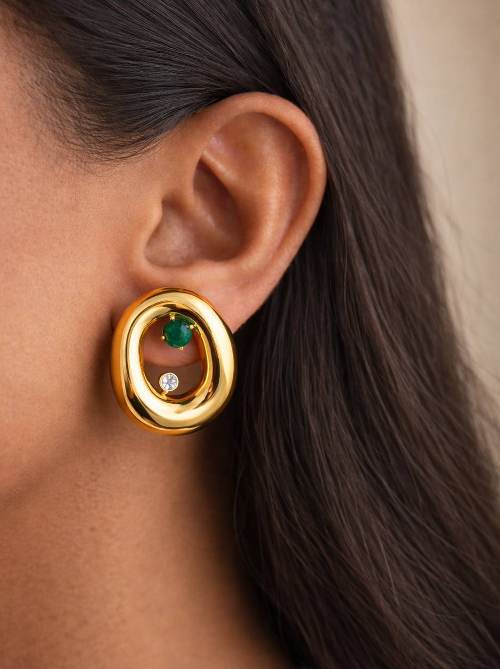 Opal Luxe | Anti Tarnish Chunky Round Studs with Emerald Zircon