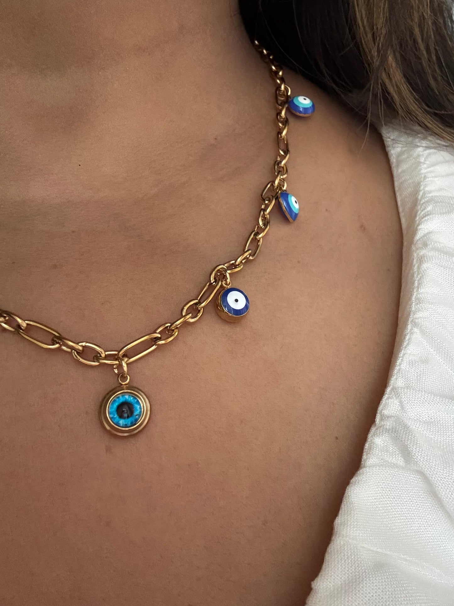 18k gold-plated evil eye charms necklace with long-lasting anti-tarnish finish