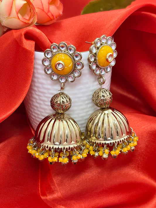 Yellow Kundan Jhumka for Wedding, Festival, Parties, Events Wear