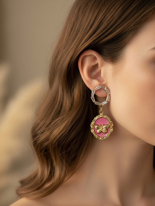 Lightweight gold-plated zircon drop earrings for party wear