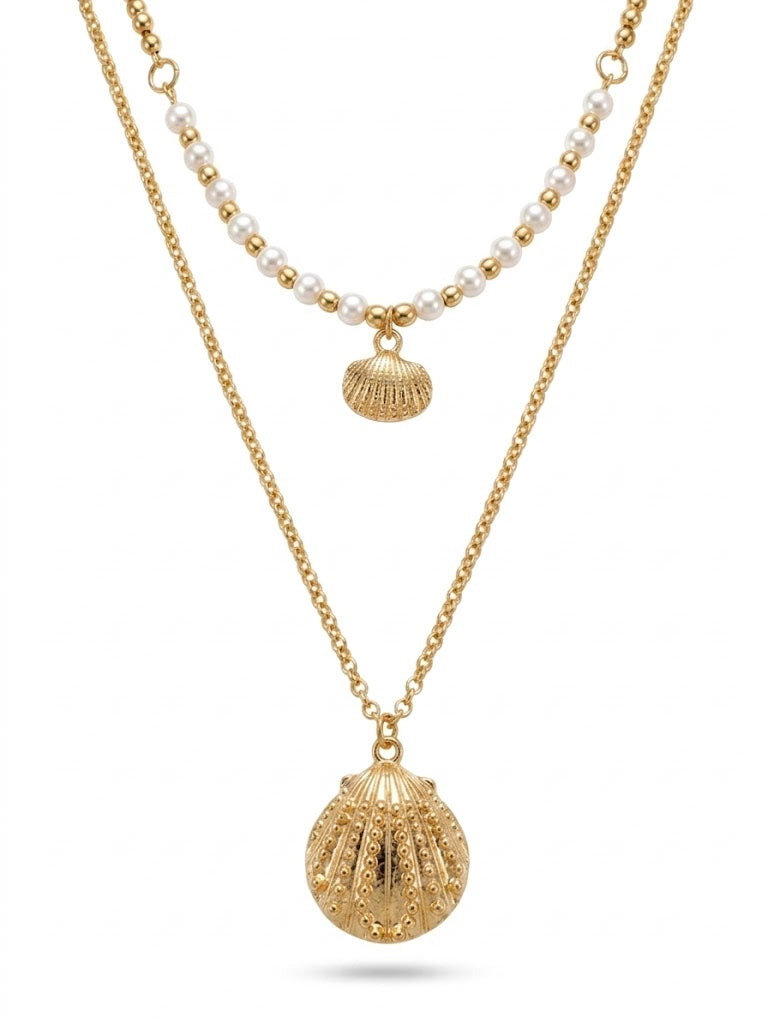 Seashell Pearl Layered Necklace